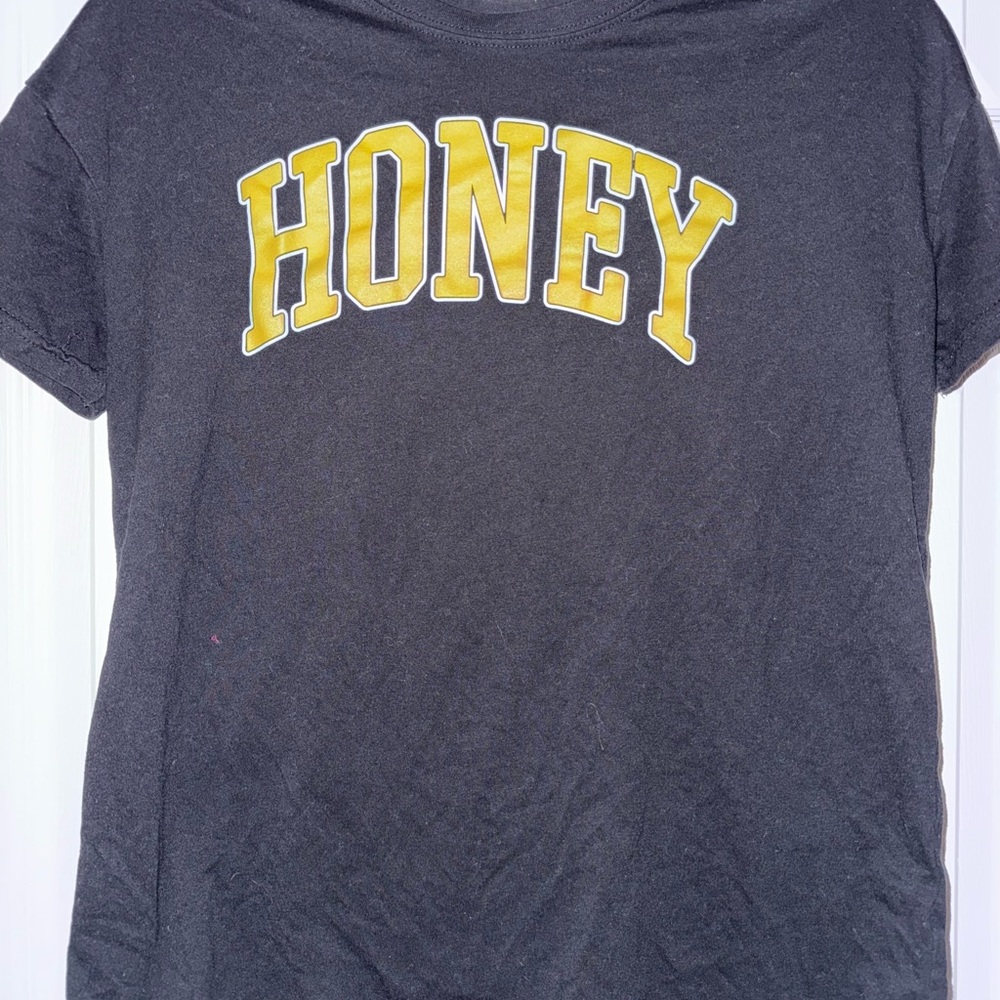 Black T-Shirt with Yellow 'HONEY' Print